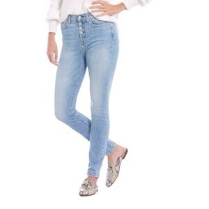 7 For All Mankind High Waist Skinny Jeans with Exposed Button Fly in Light Wash